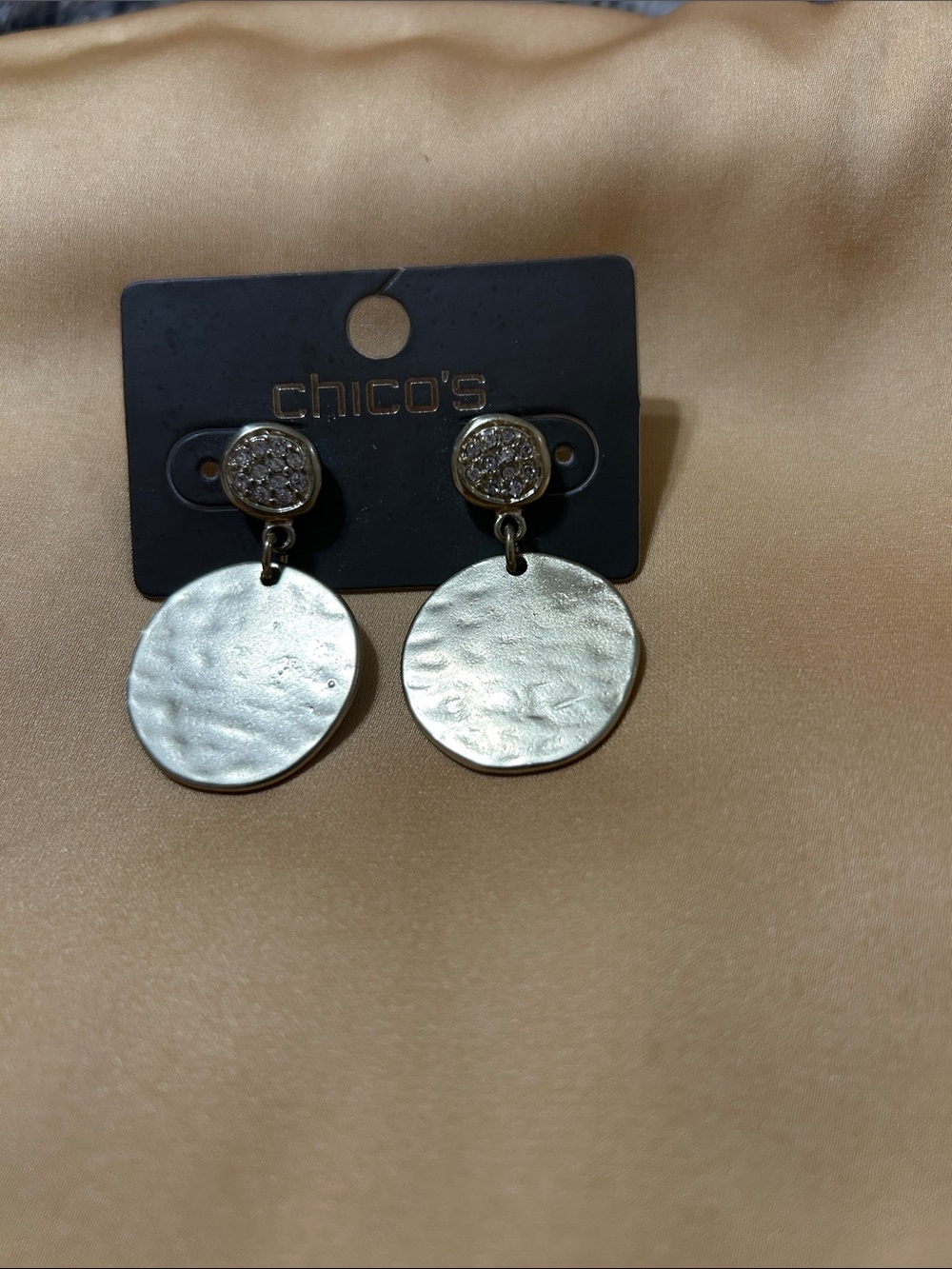 Chico's Shimmery Gold-Tone Hammered Disc Drop Earrings